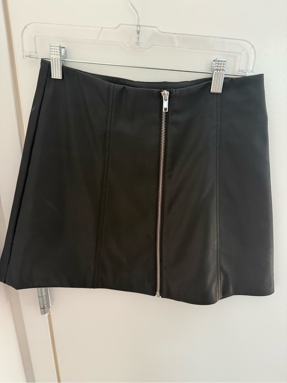 Divided Black Faux Leather Front-Zip Mini Skirt